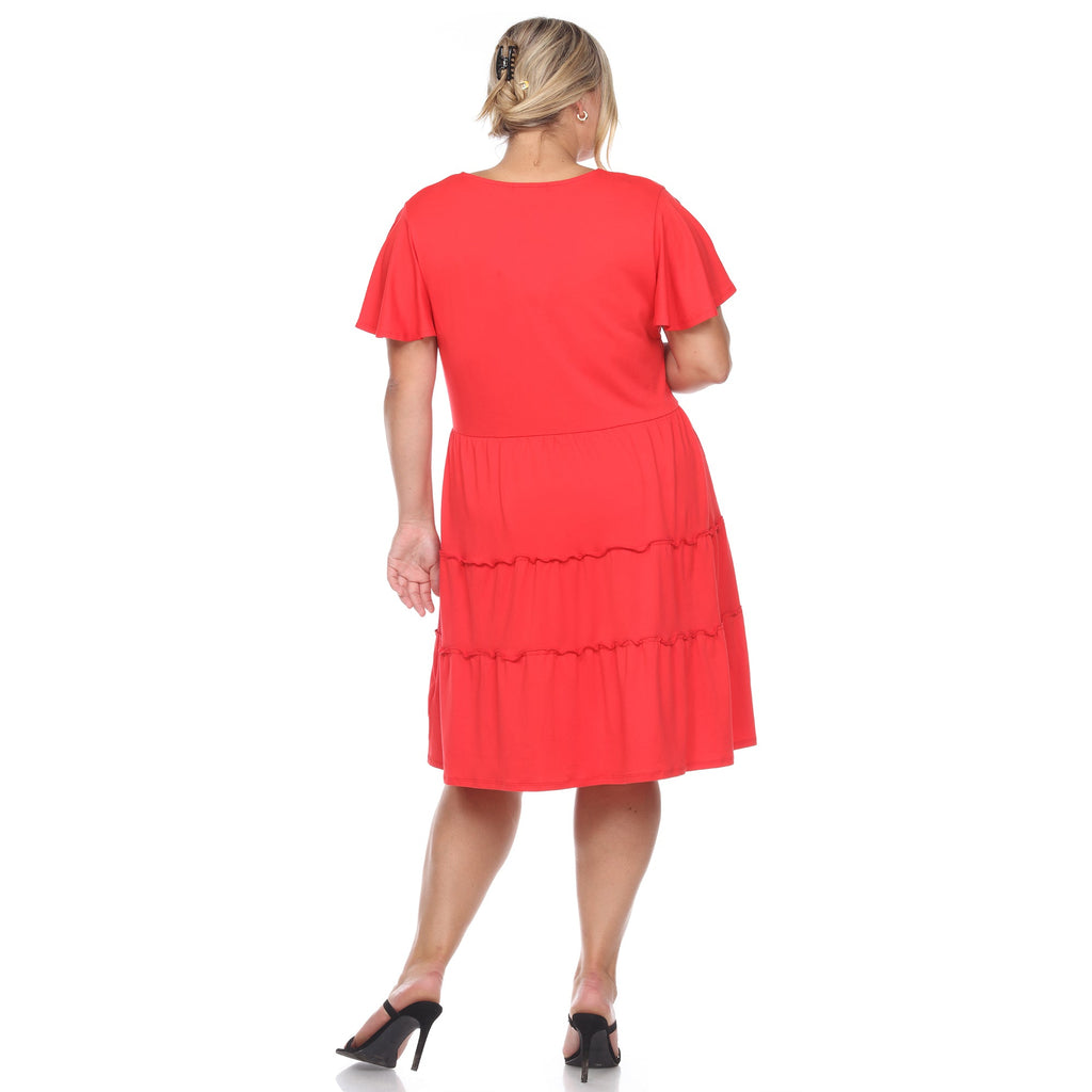 Short Sleeve V-neck Tiered Midi Dress - Plus (6 Colors Available)