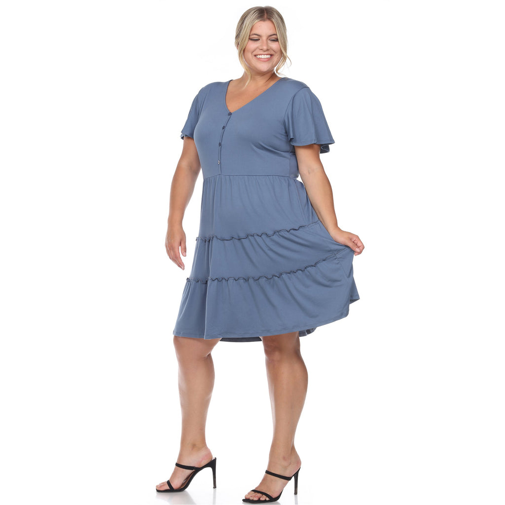 Short Sleeve V-neck Tiered Midi Dress - Plus (6 Colors Available)