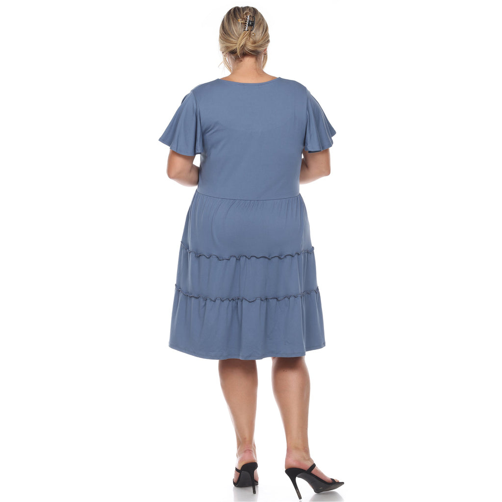 Short Sleeve V-neck Tiered Midi Dress - Plus (6 Colors Available)