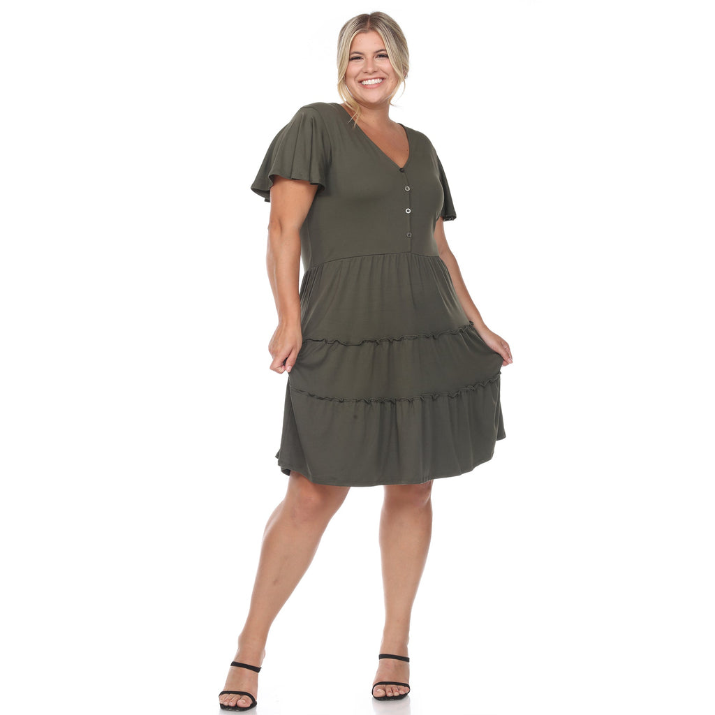 Short Sleeve V-neck Tiered Midi Dress - Plus (6 Colors Available)