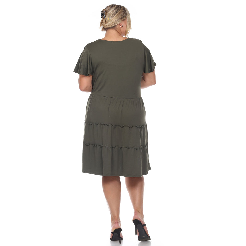 Short Sleeve V-neck Tiered Midi Dress - Plus (6 Colors Available)