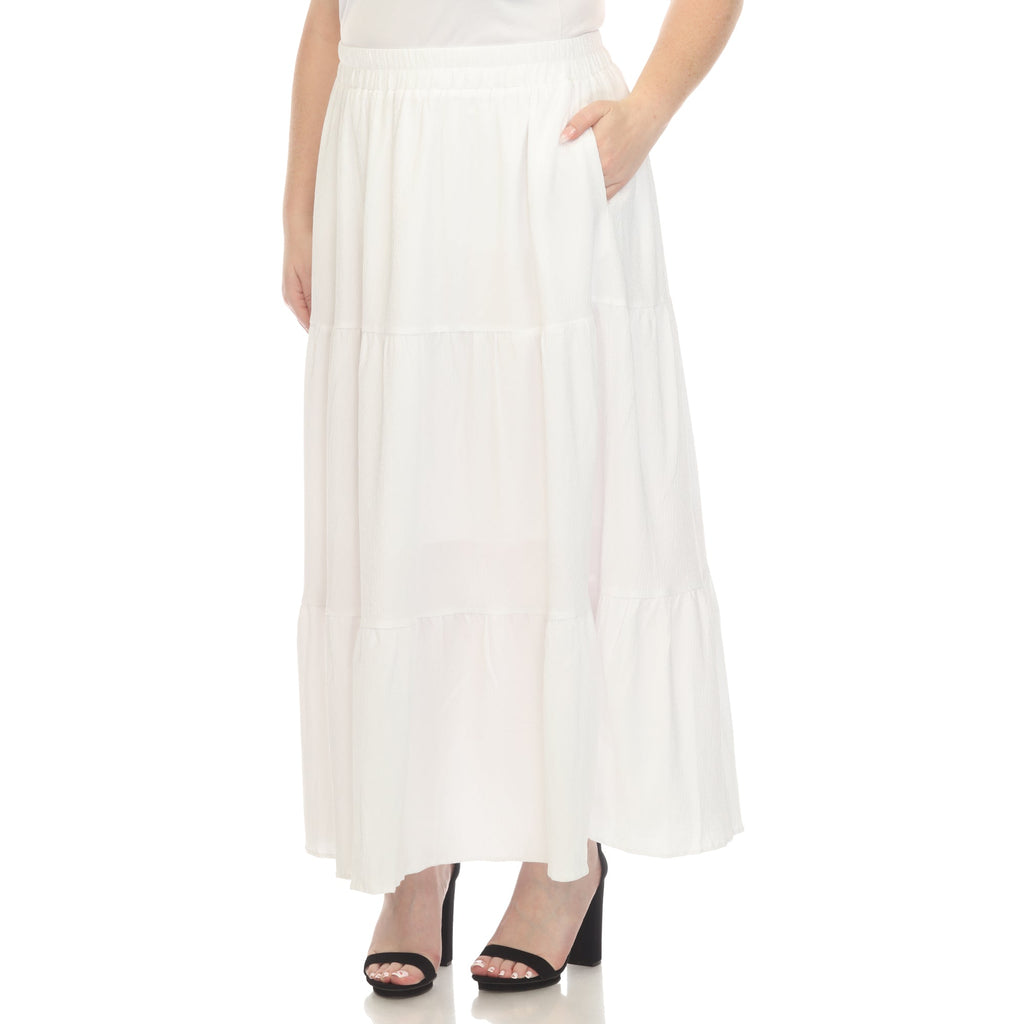 Pleated Tiered Maxi Skirt - Plus