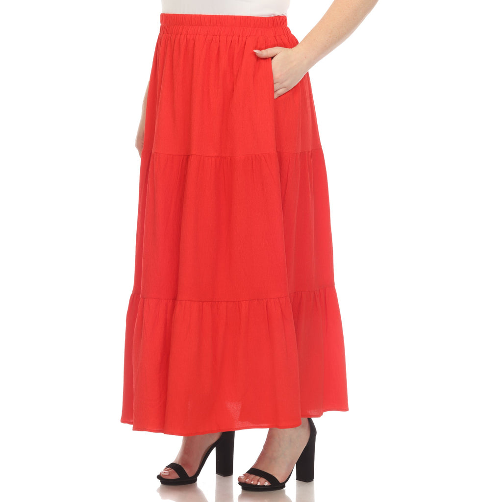 Pleated Tiered Maxi Skirt - Plus