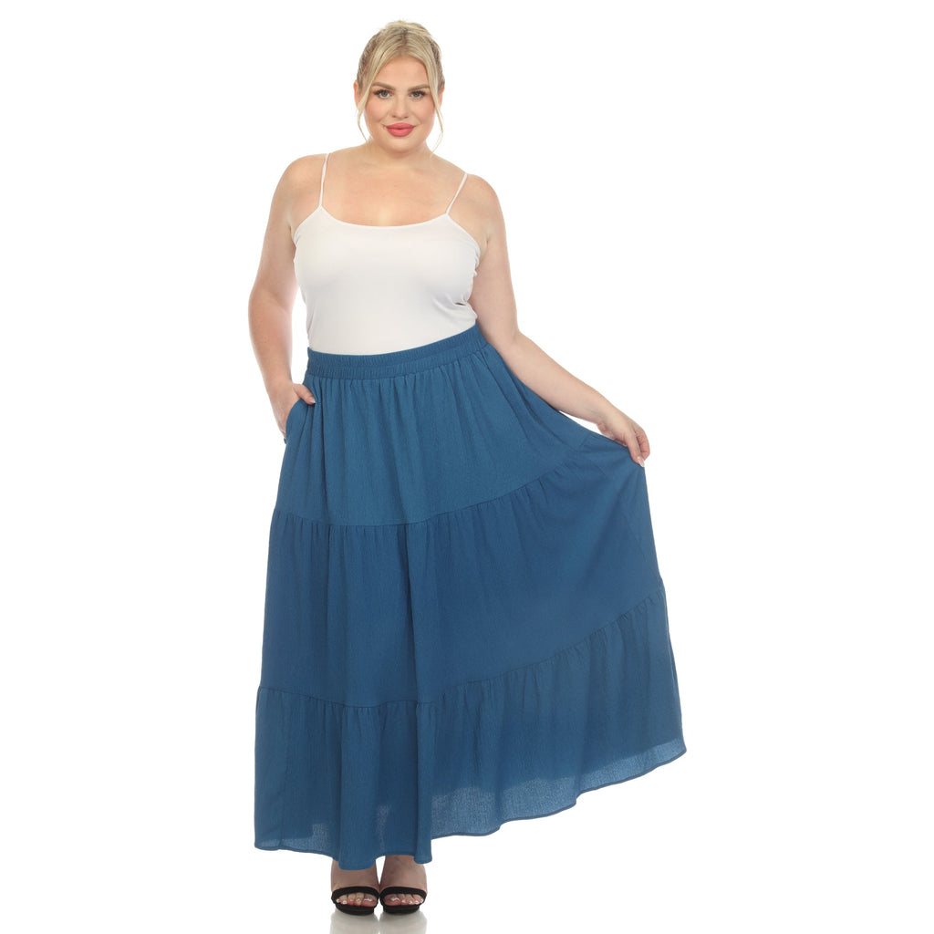 Pleated Tiered Maxi Skirt - Plus