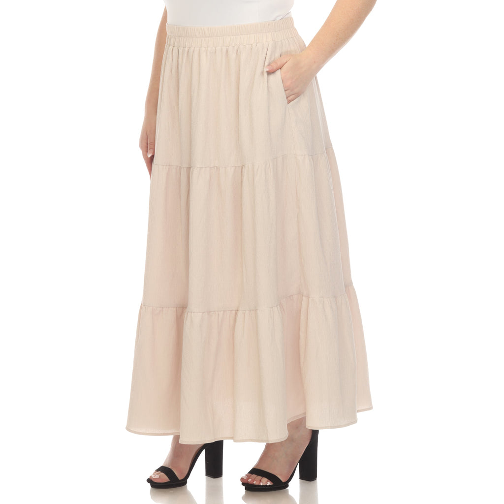 Pleated Tiered Maxi Skirt - Plus