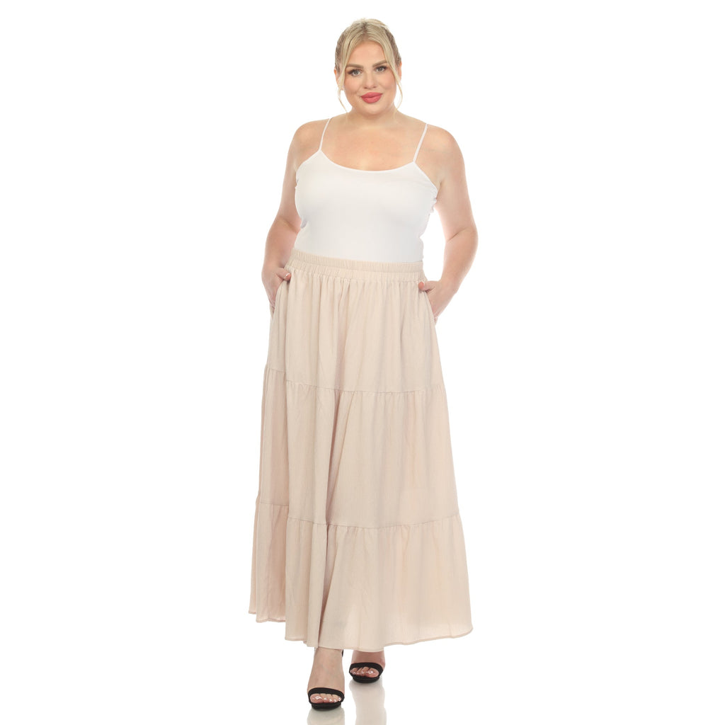 Pleated Tiered Maxi Skirt - Plus