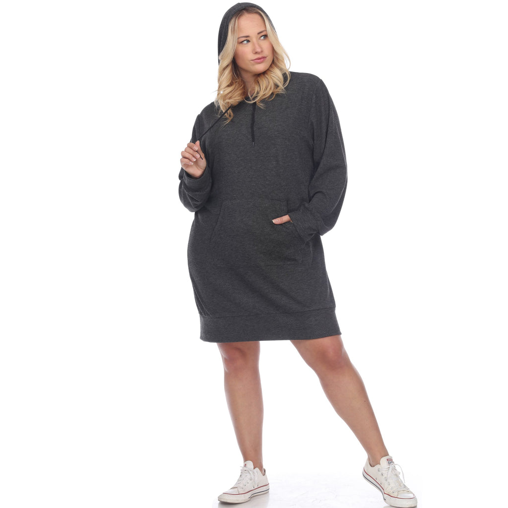 Hoodie Sweatshirt Dress - Plus (7 colors Available)