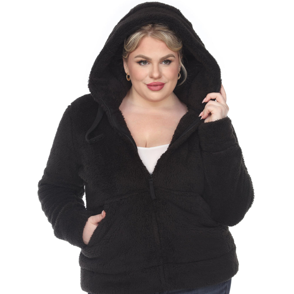 White Mark Women's Hooded Sherpa Jacket - Plus