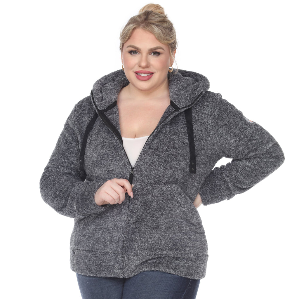 White Mark Women's Hooded Sherpa Jacket - Plus