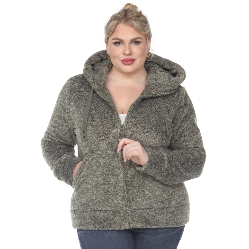 White Mark Women's Hooded Sherpa Jacket - Plus