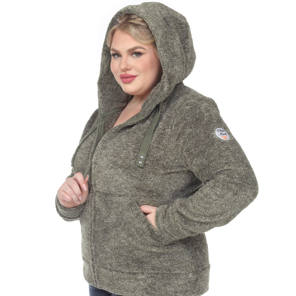 White Mark Women's Hooded Sherpa Jacket - Plus