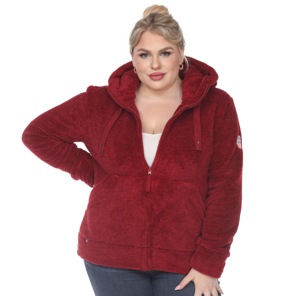 White Mark Women's Hooded Sherpa Jacket - Plus