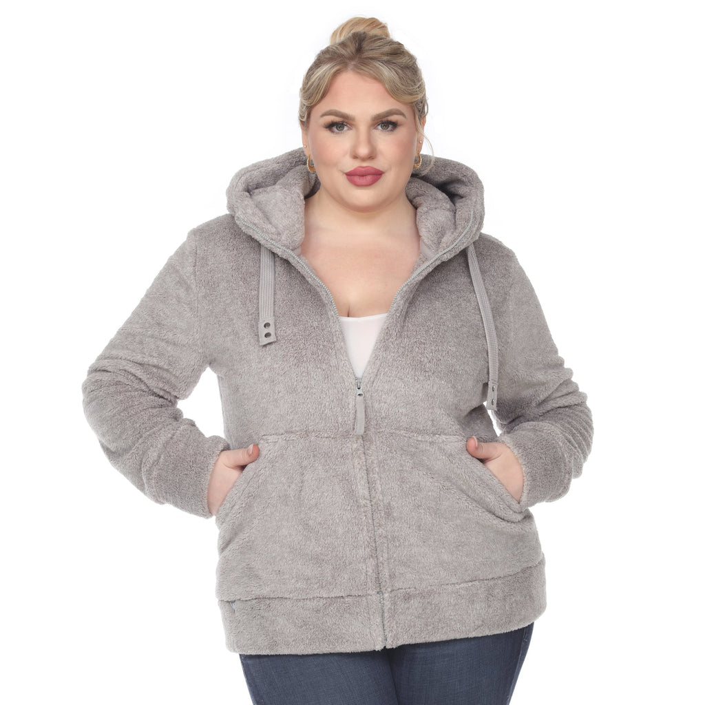 White Mark Women's Hooded Sherpa Jacket - Plus