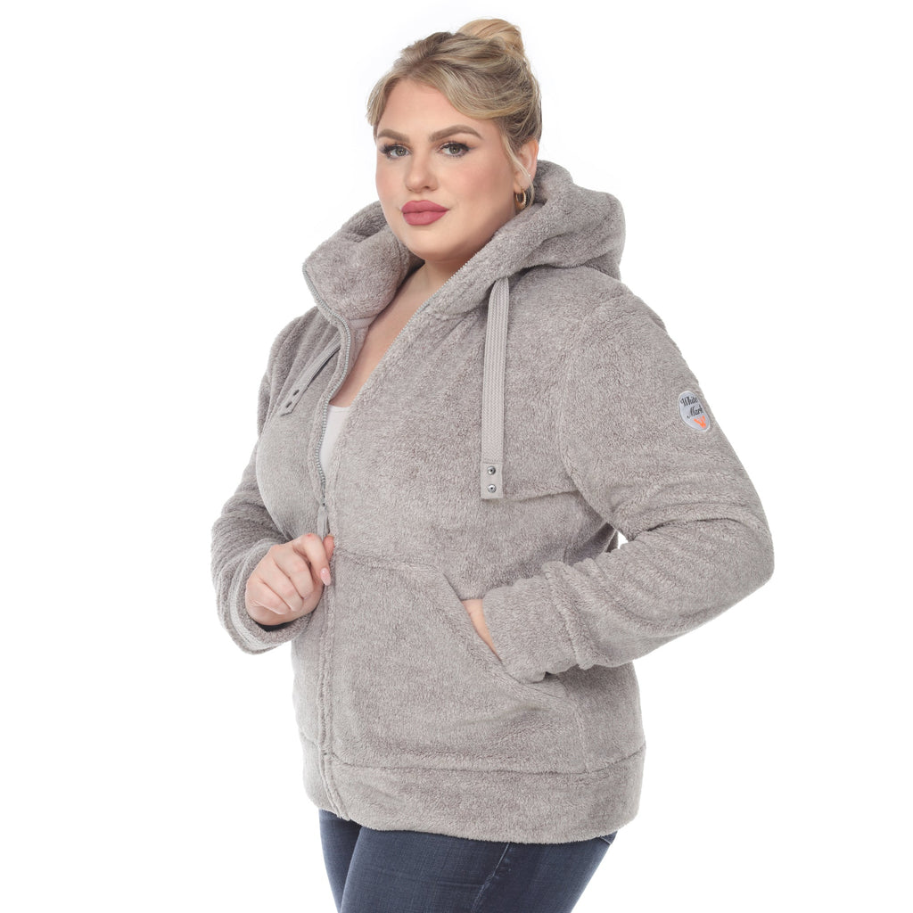 White Mark Women's Hooded Sherpa Jacket - Plus