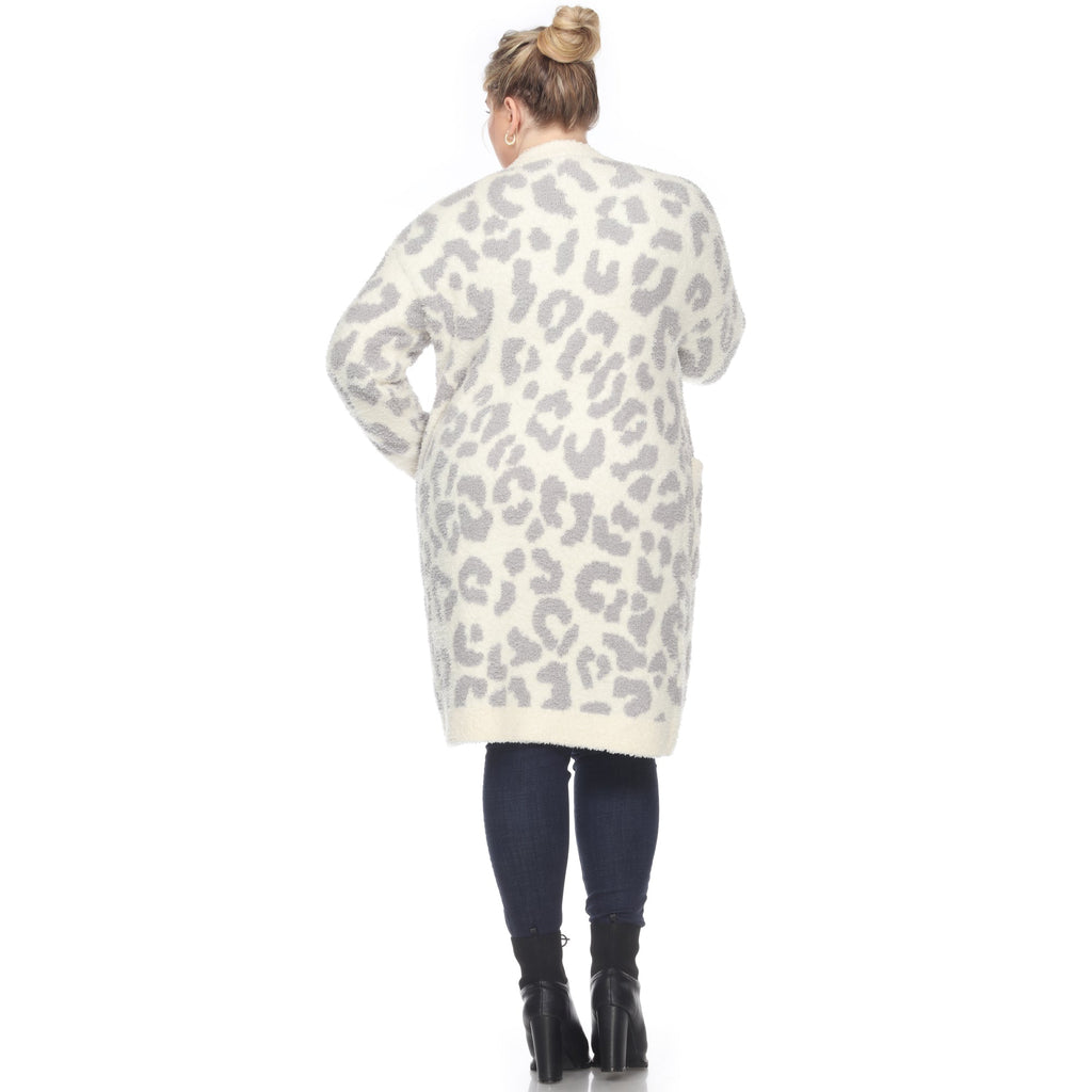 White Mark Women's Leopard Print Open Front Sherpa Coat - Plus