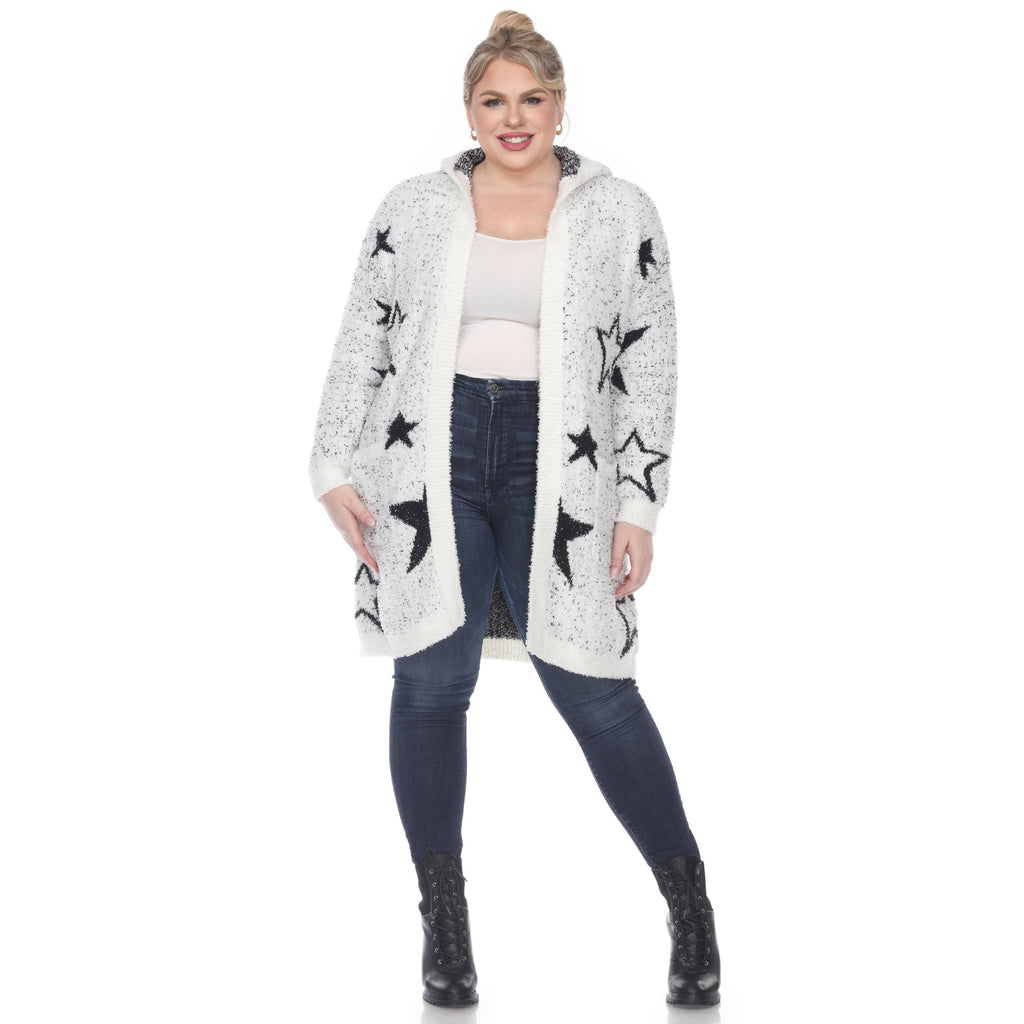 White Mark Women's Hooded Open Front Sherpa Coat - Plus