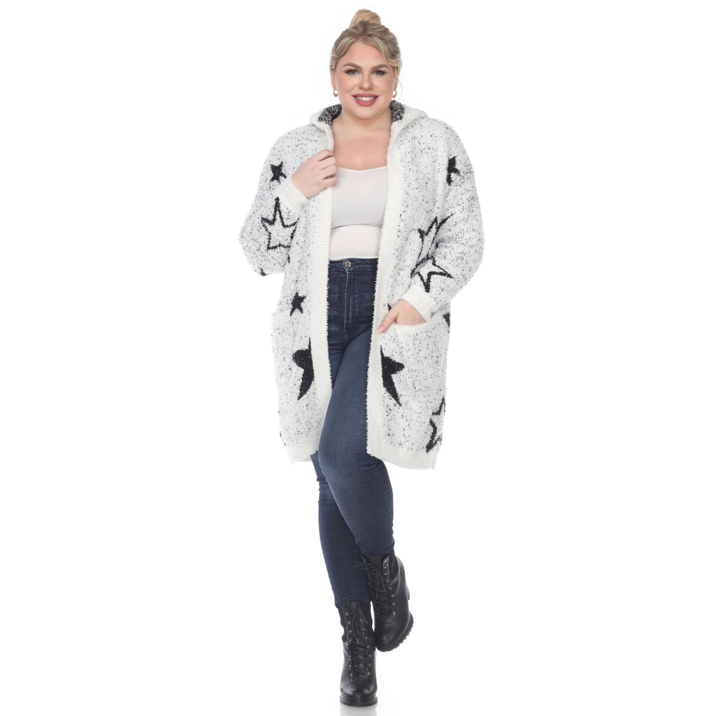 White Mark Women's Hooded Open Front Sherpa Coat - Plus