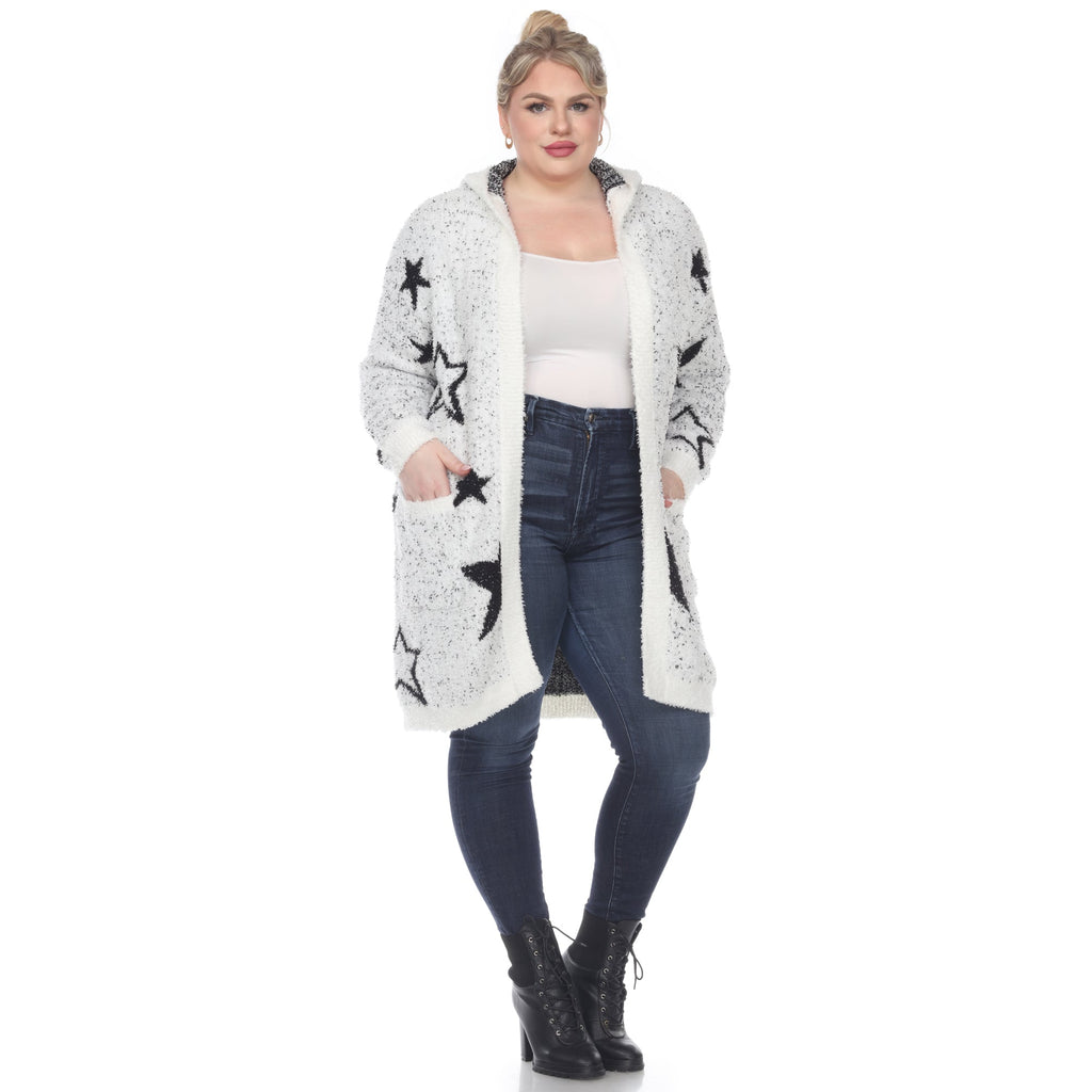 White Mark Women's Hooded Open Front Sherpa Coat - Plus