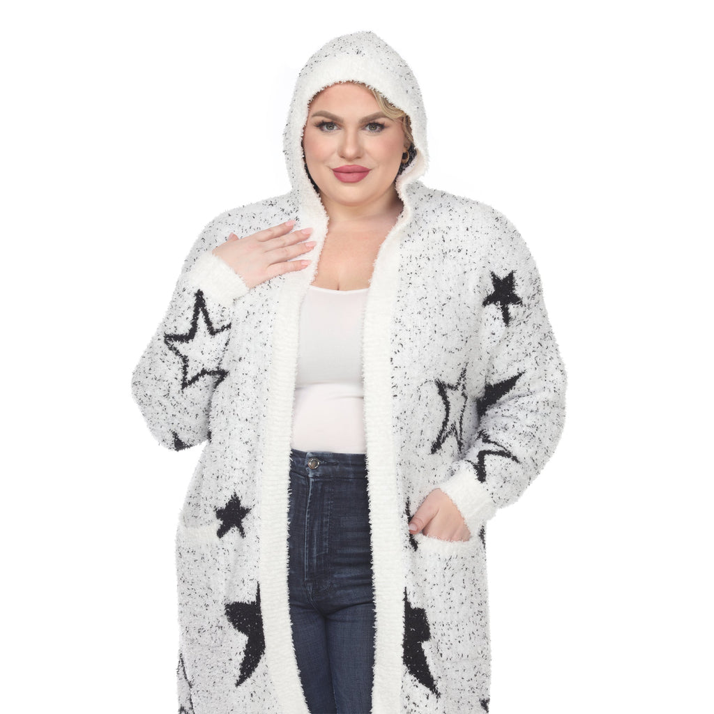 White Mark Women's Hooded Open Front Sherpa Coat - Plus