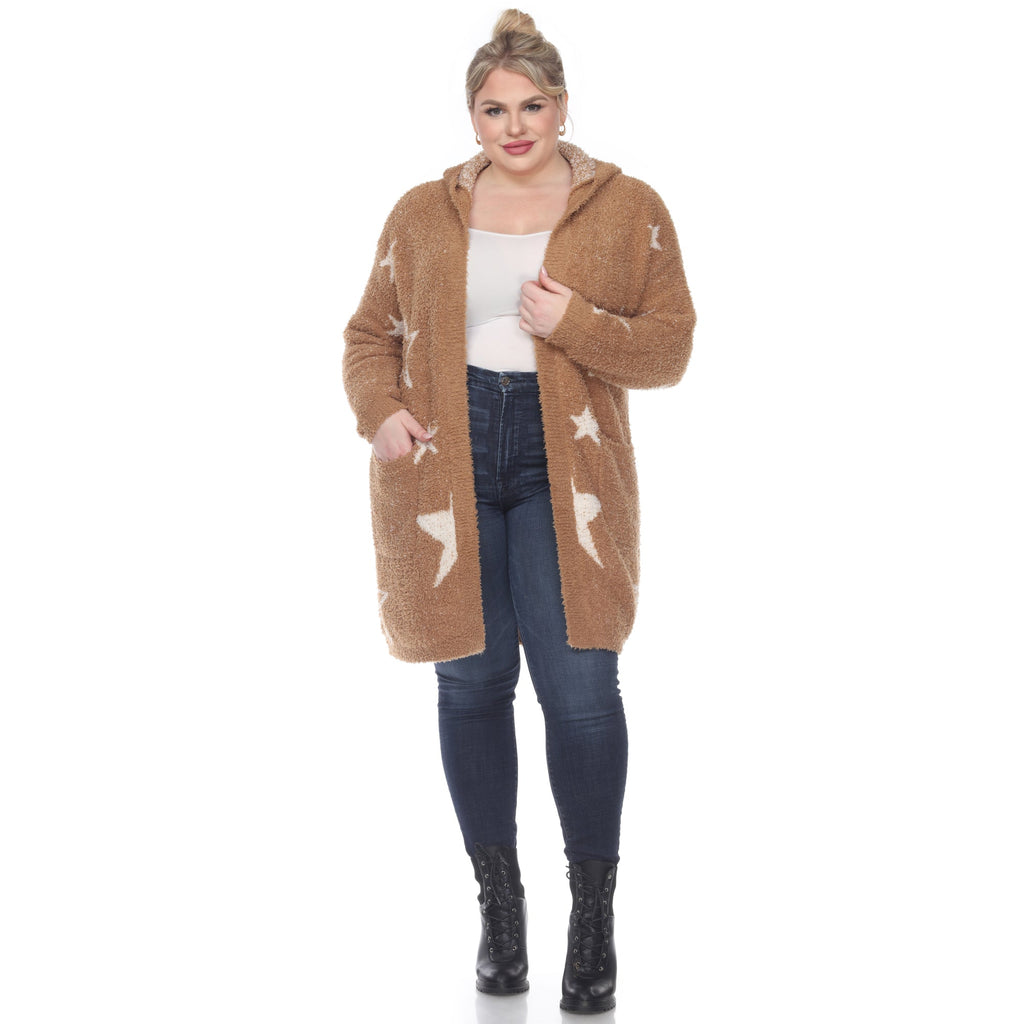 White Mark Women's Hooded Open Front Sherpa Coat - Plus