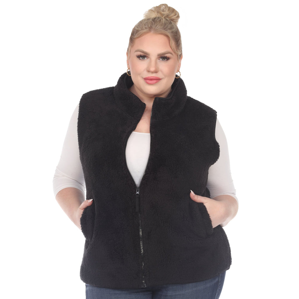 White Mark Women's Zip-Up Sherpa Vest - Plus