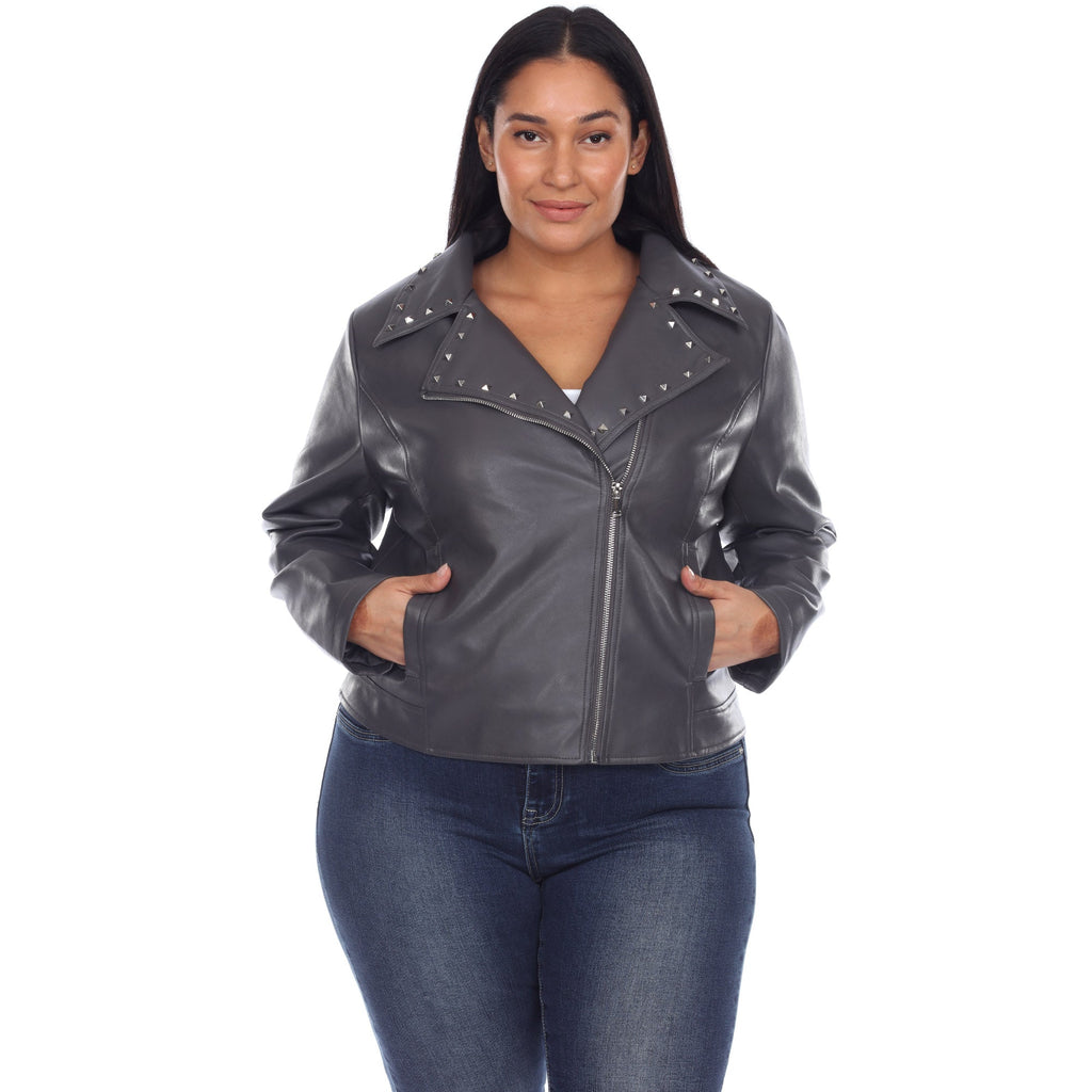 White Mark Women's PU Faux Leather Jacket - Plus