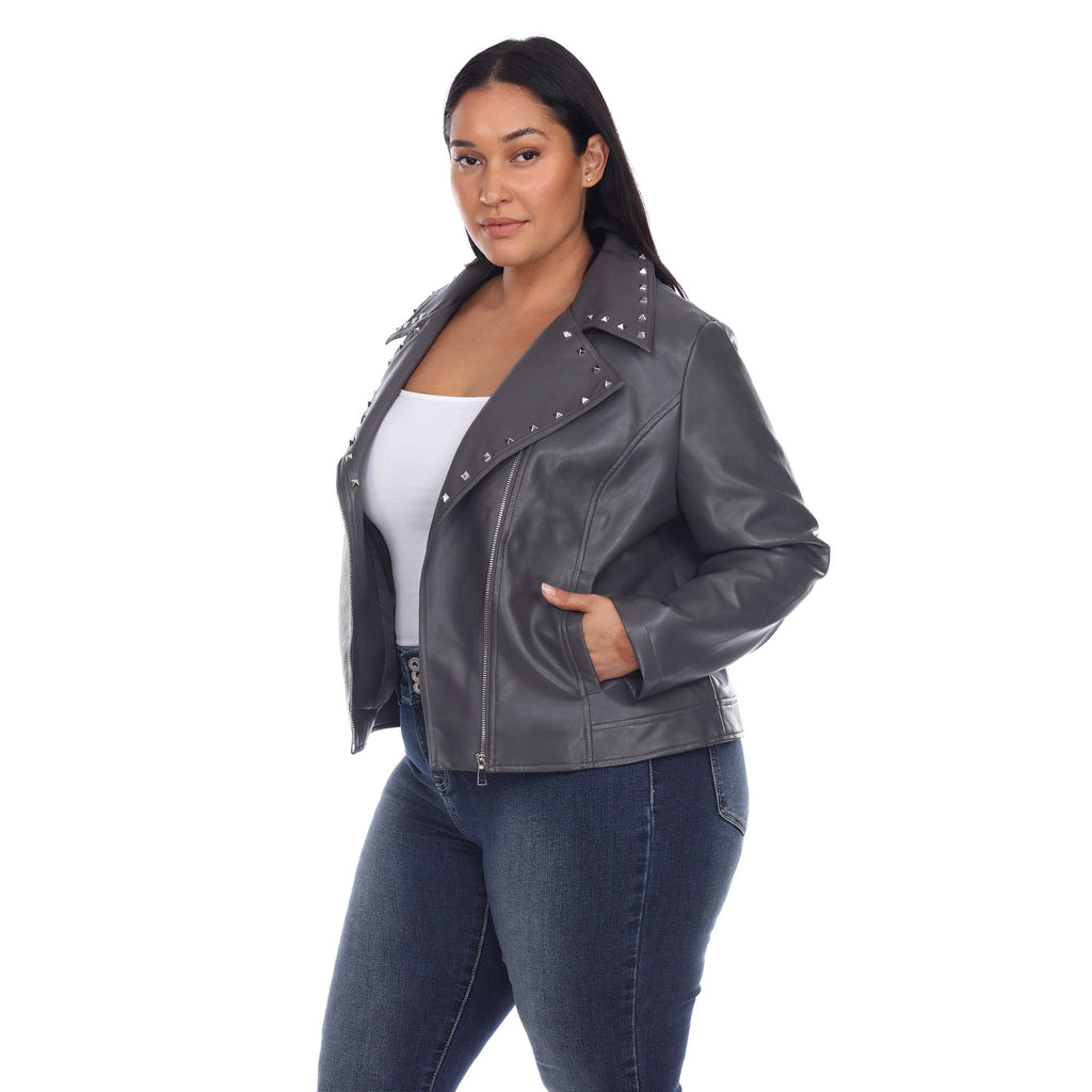 White Mark Women's PU Faux Leather Jacket - Plus