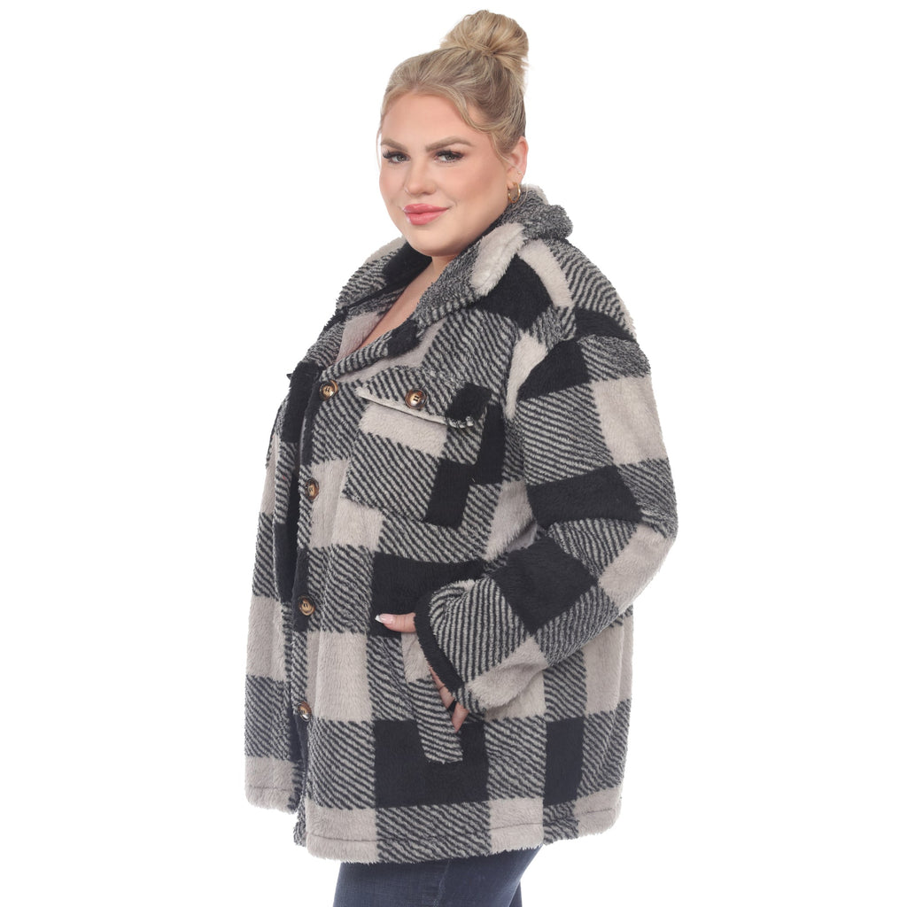 White Mark Women's Plaid Shacket - Plus