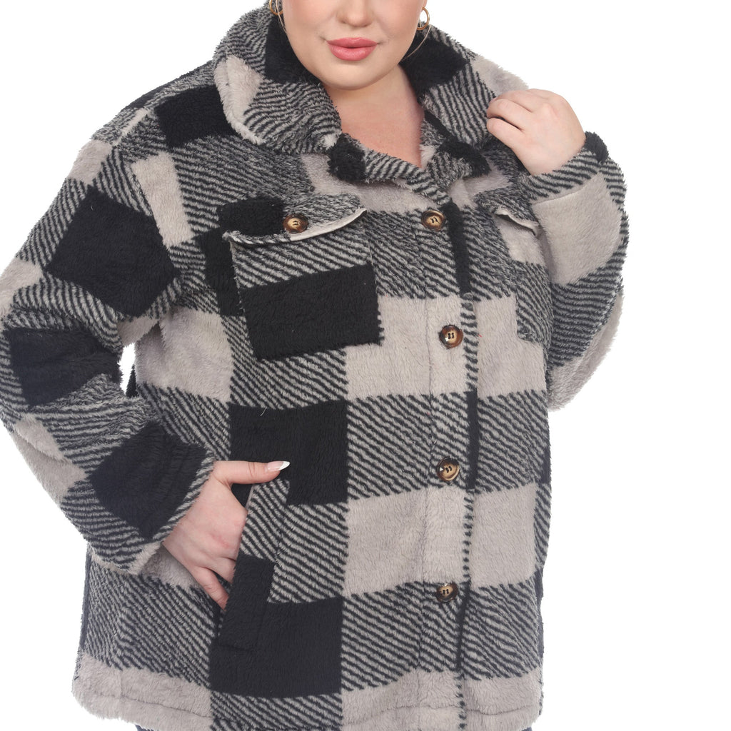 White Mark Women's Plaid Shacket - Plus