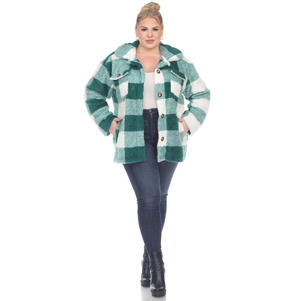 White Mark Women's Plaid Shacket - Plus