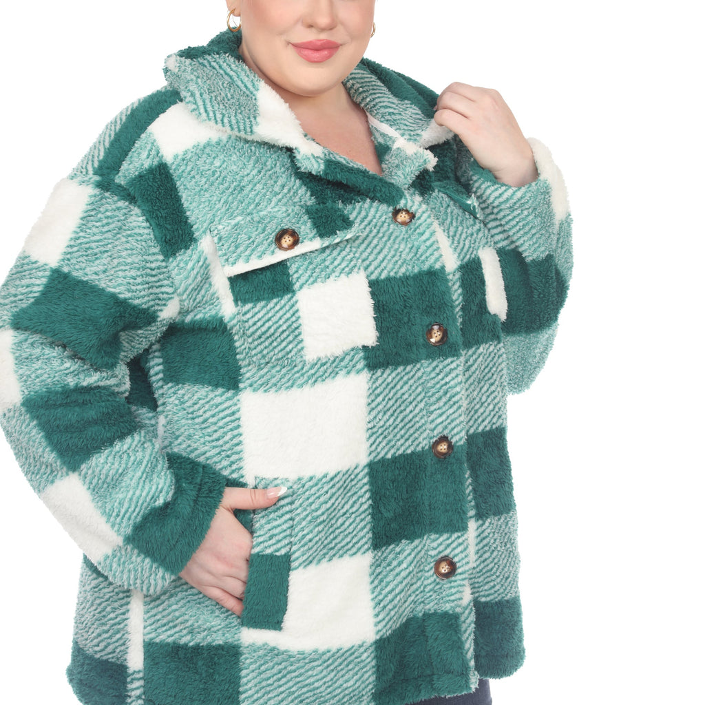 White Mark Women's Plaid Shacket - Plus