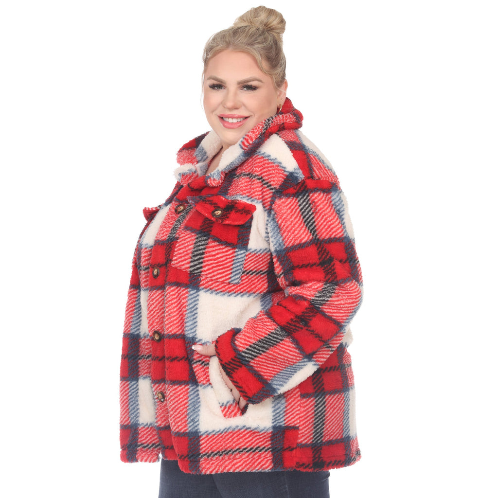 White Mark Women's Plaid Shacket - Plus