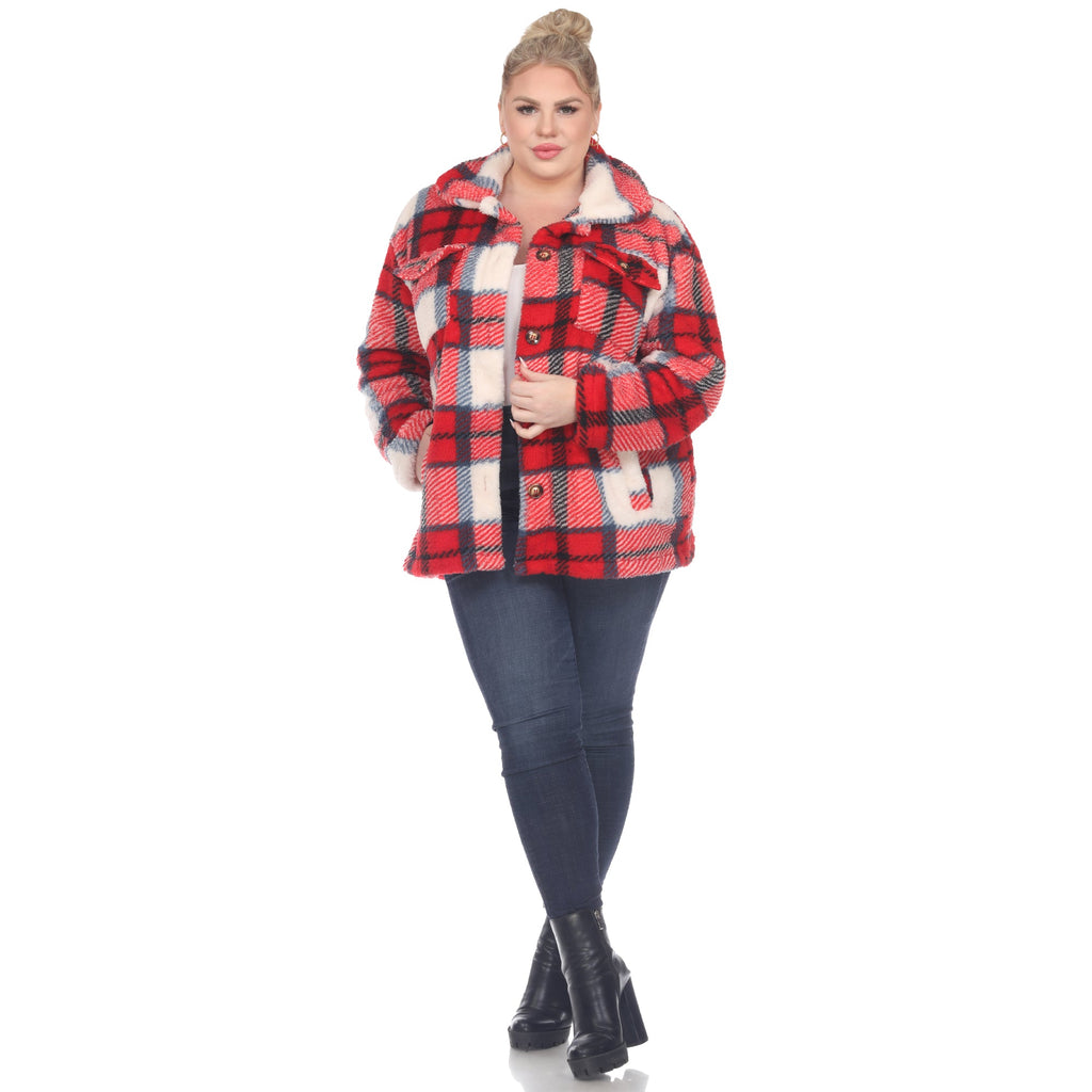 White Mark Women's Plaid Shacket - Plus