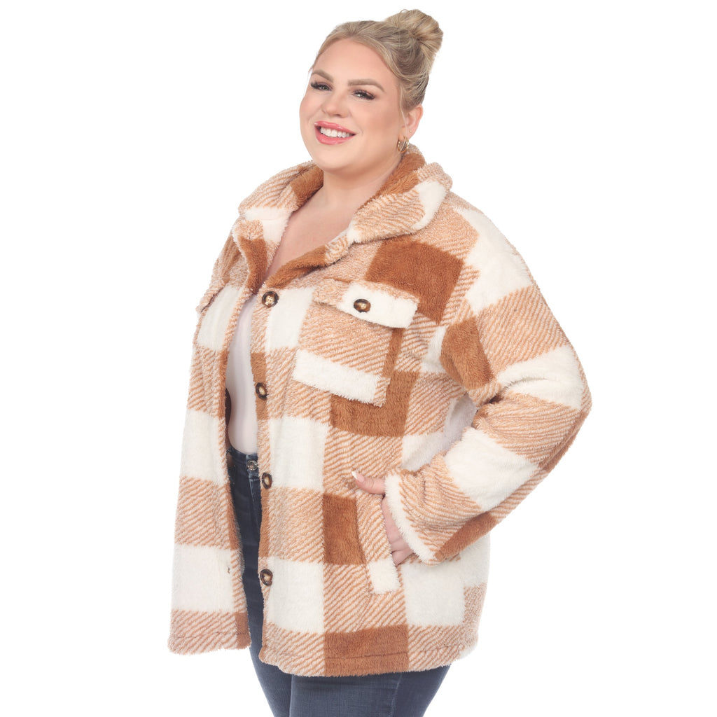 White Mark Women's Plaid Shacket - Plus