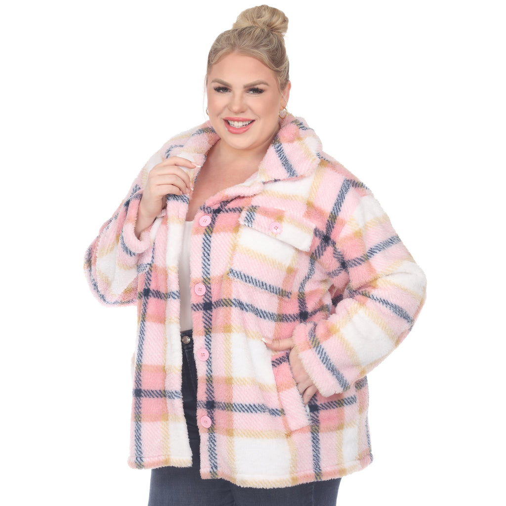 White Mark Women's Plaid Shacket - Plus