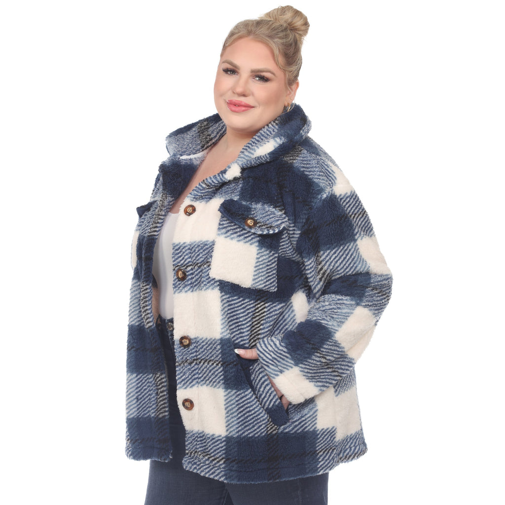 White Mark Women's Plaid Shacket - Plus