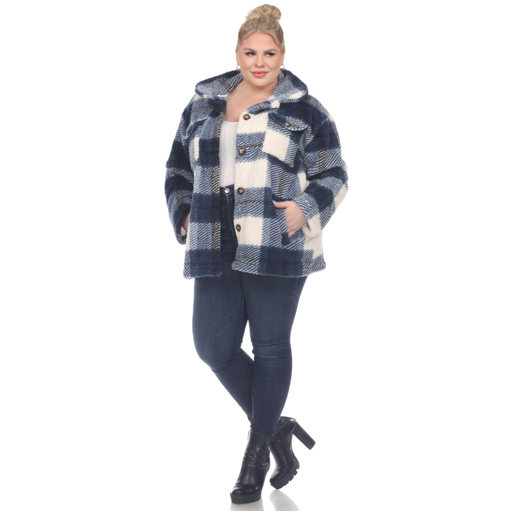 White Mark Women's Plaid Shacket - Plus