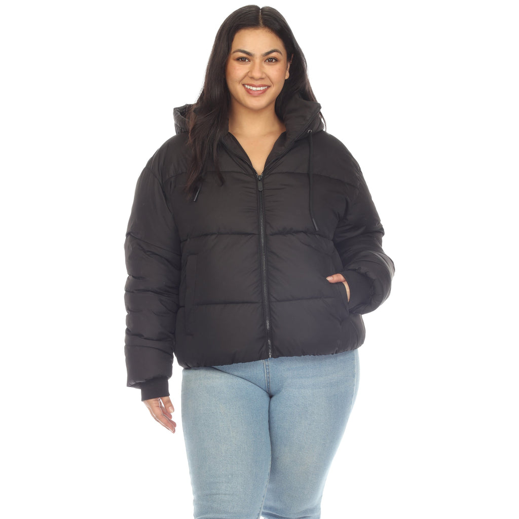 White Mark Women's Full Front Zip Hooded Bomber Puffer Coat - Plus