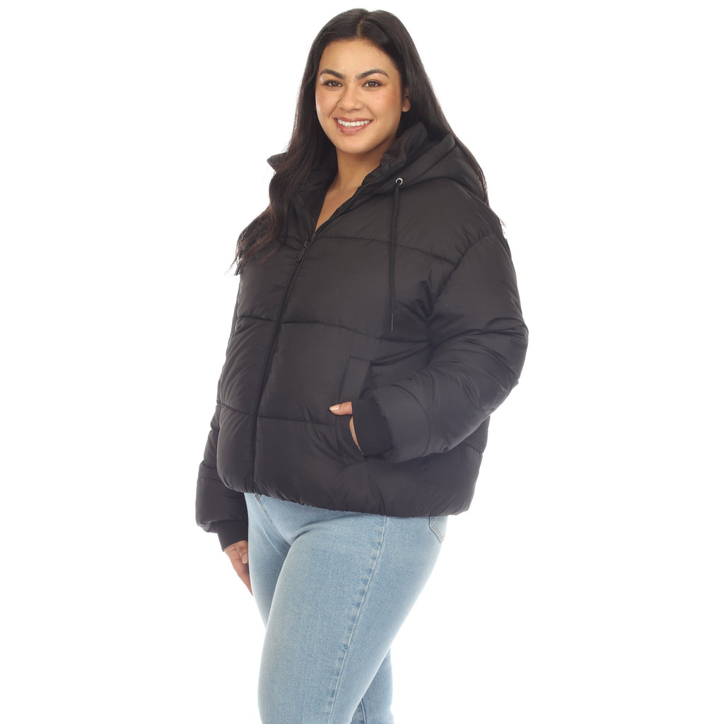 White Mark Women's Full Front Zip Hooded Bomber Puffer Coat - Plus