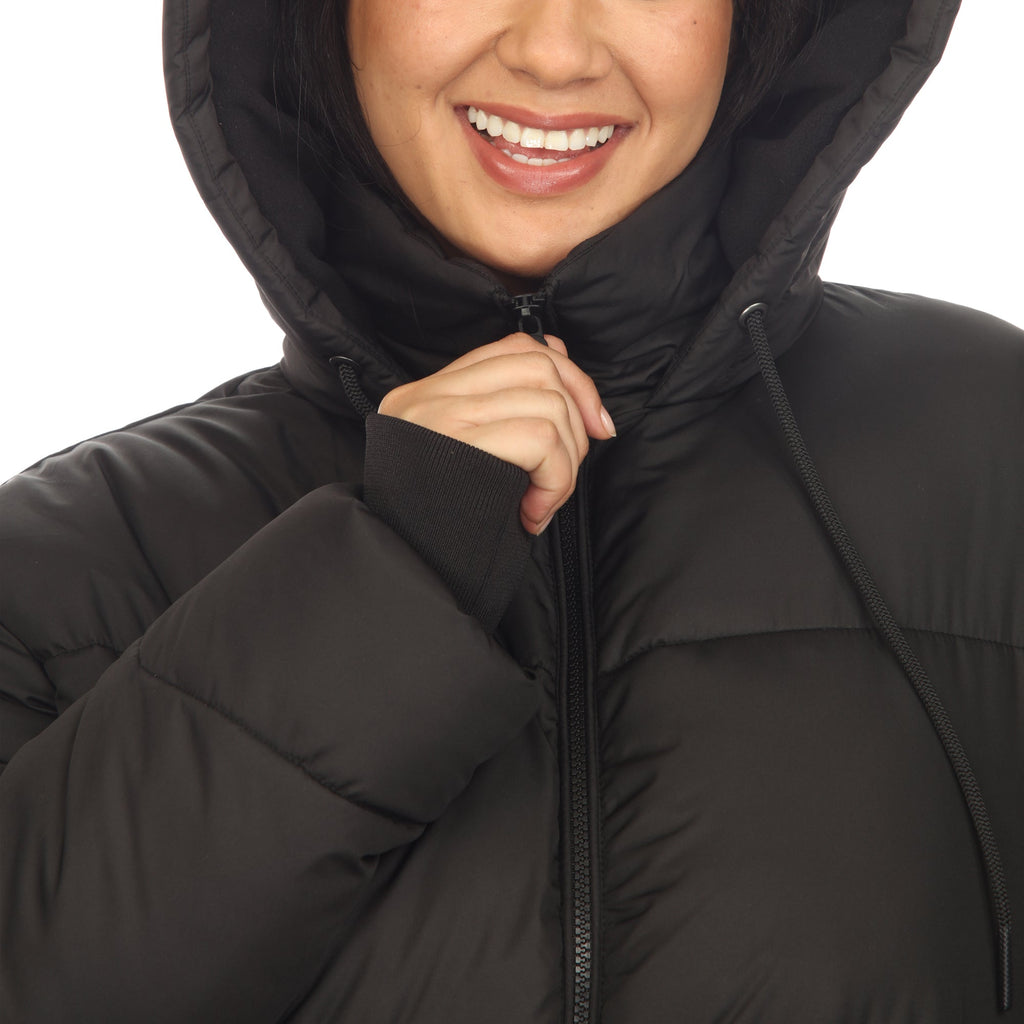 White Mark Women's Full Front Zip Hooded Bomber Puffer Coat - Plus