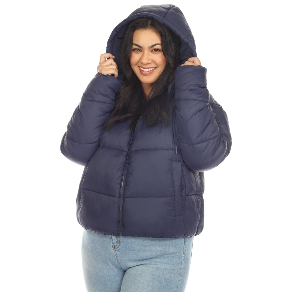 White Mark Women's Full Front Zip Hooded Bomber Puffer Coat - Plus