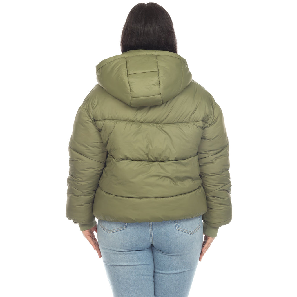 White Mark Women's Full Front Zip Hooded Bomber Puffer Coat - Plus