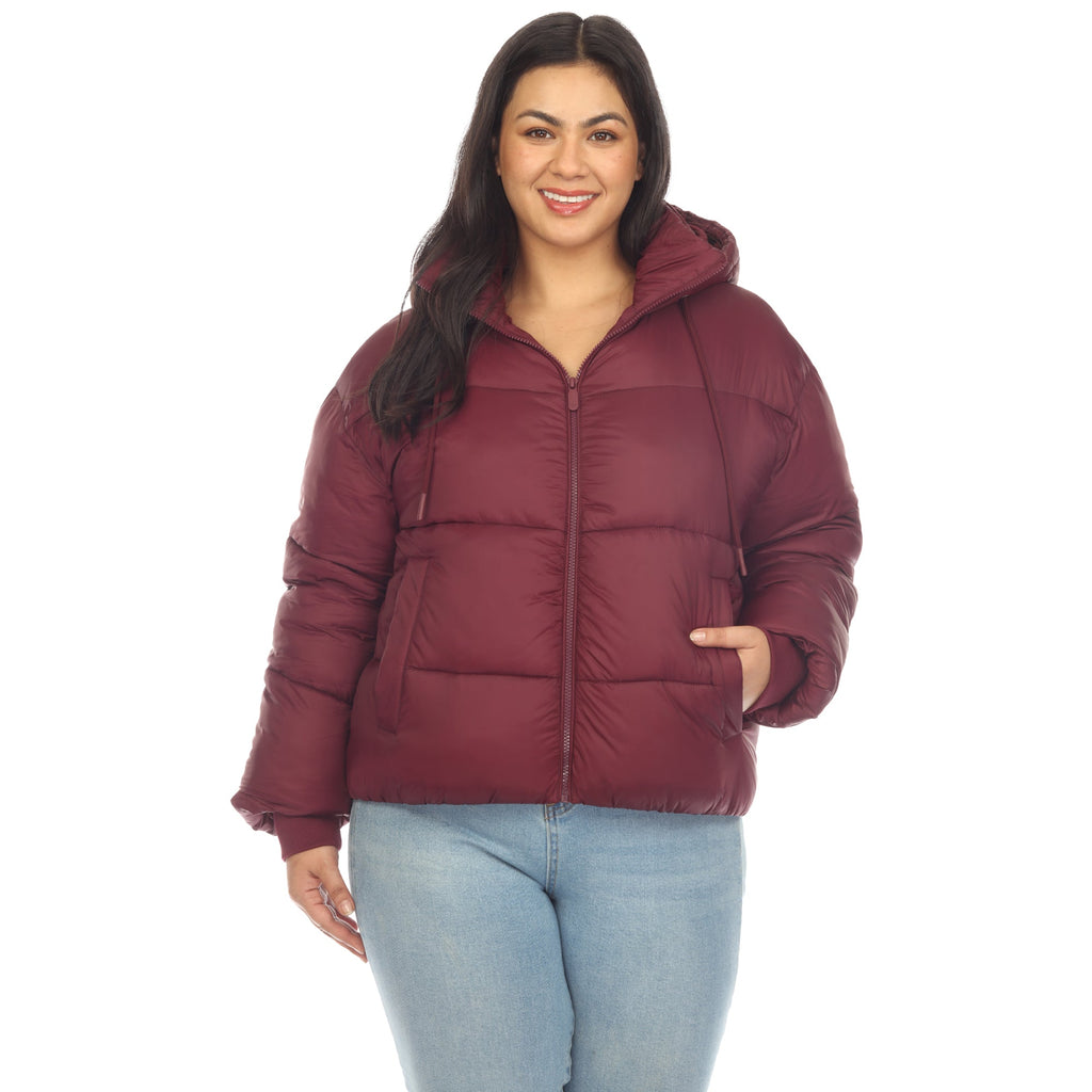 White Mark Women's Full Front Zip Hooded Bomber Puffer Coat - Plus