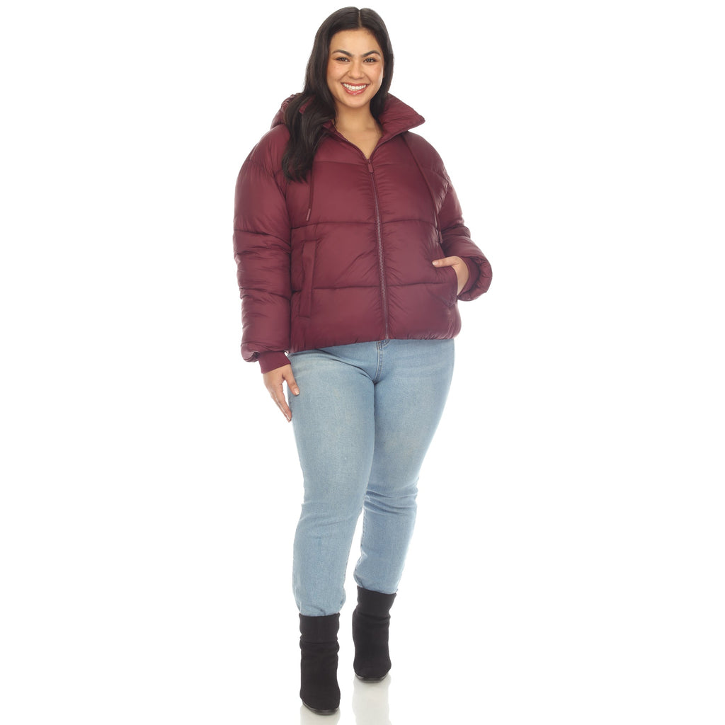 White Mark Women's Full Front Zip Hooded Bomber Puffer Coat - Plus