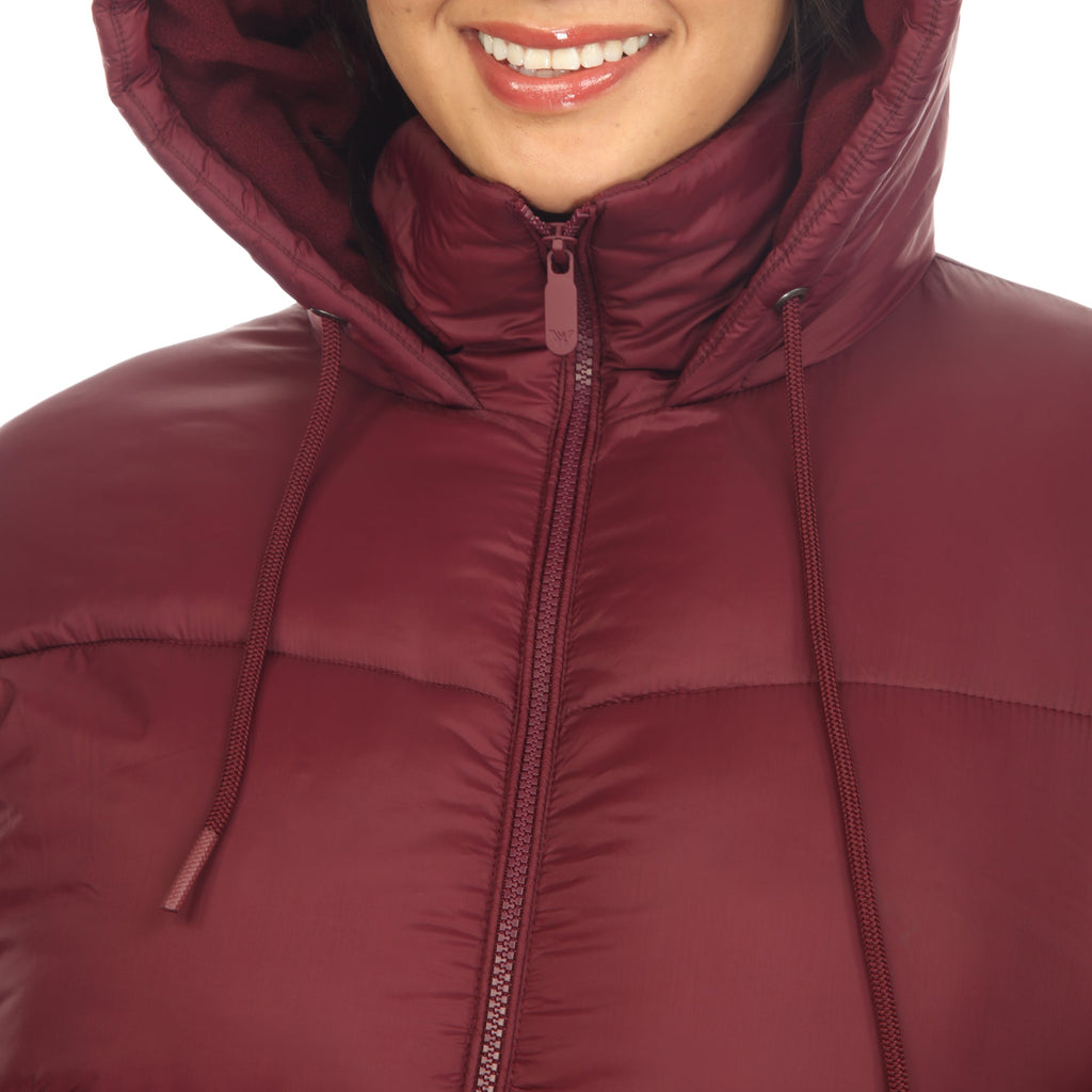 White Mark Women's Full Front Zip Hooded Bomber Puffer Coat - Plus