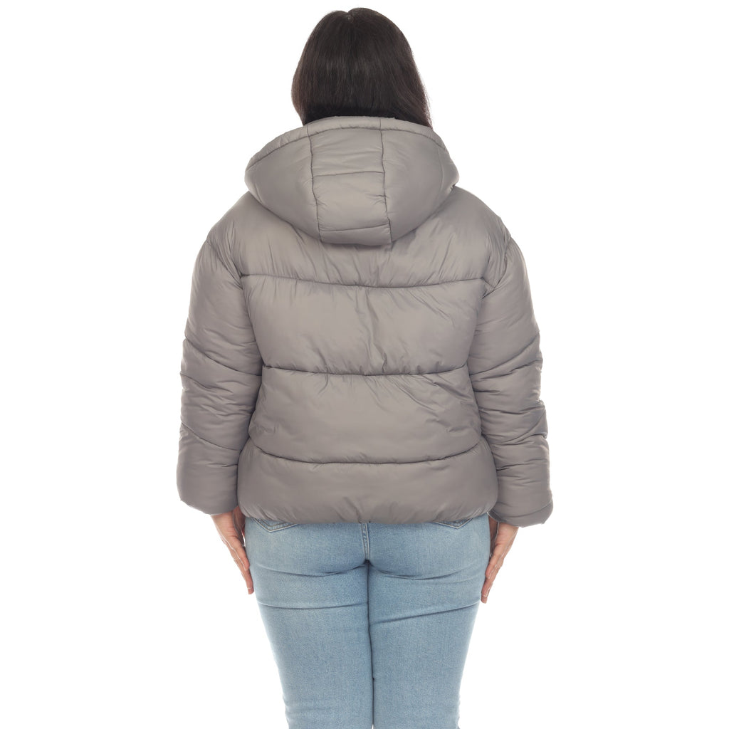 White Mark Women's Full Front Zip Hooded Bomber Puffer Coat - Plus