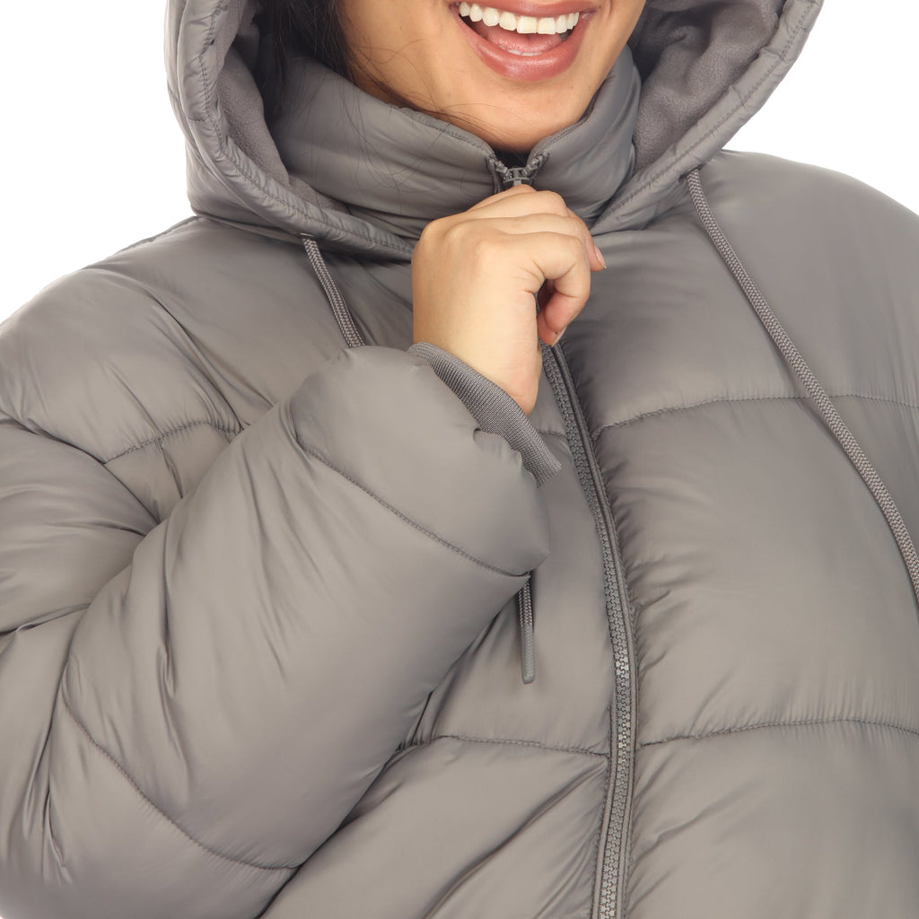 White Mark Women's Full Front Zip Hooded Bomber Puffer Coat - Plus