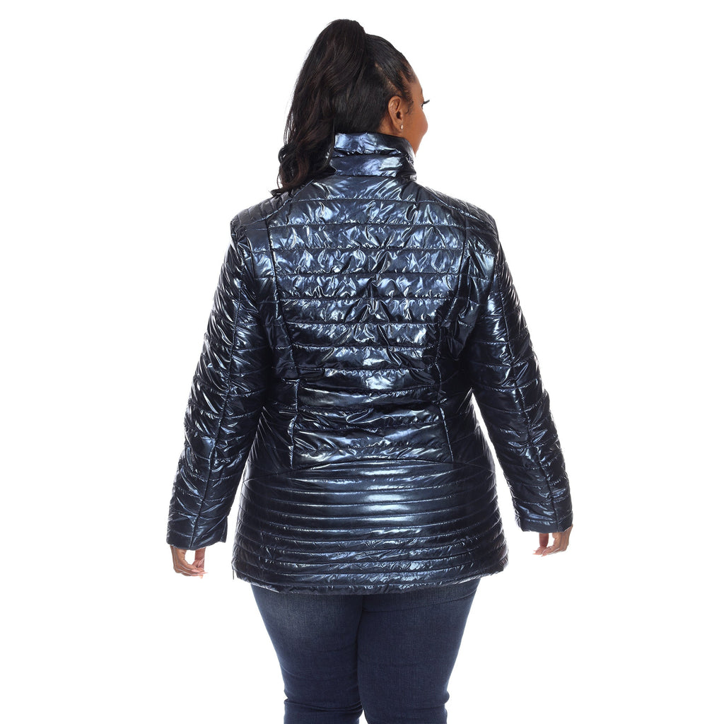 White Mark Women's Metallic Puffer Coat - Plus