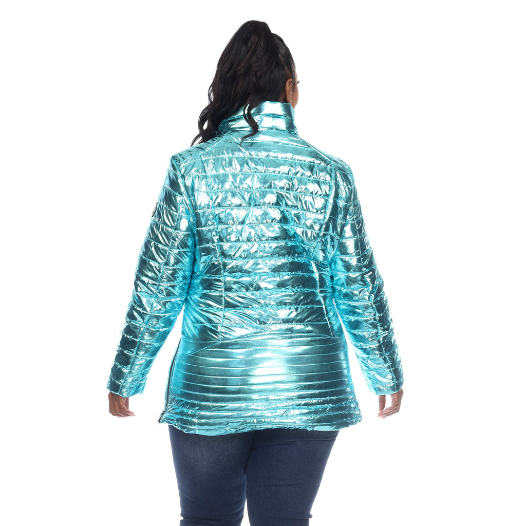 White Mark Women's Metallic Puffer Coat - Plus