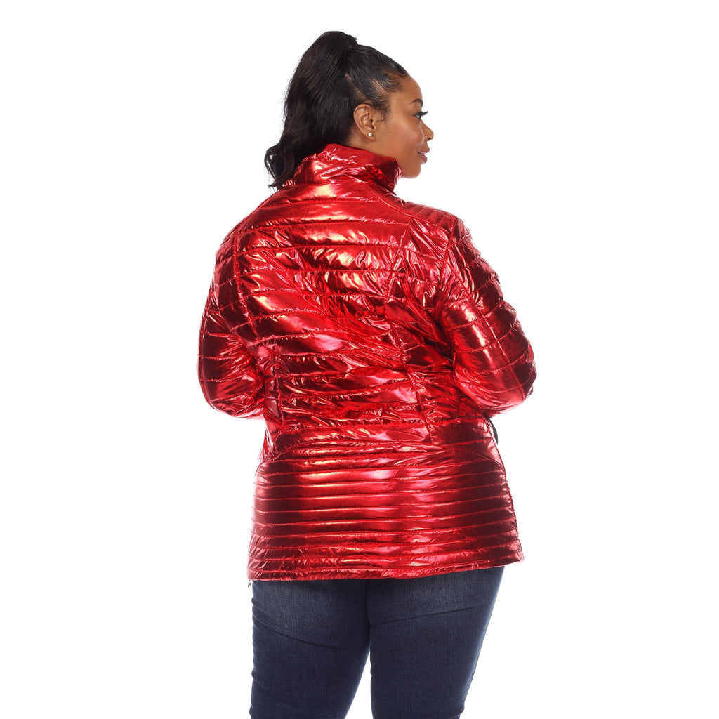 White Mark Women's Metallic Puffer Coat - Plus